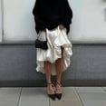 thumbnail image 5 of Women'S Bubble Satin Maxi Skirt Low Waist Ruffle Pleated A Line Puffy Summer Flowy Balloon Skirt Beige XS, 5 of 10