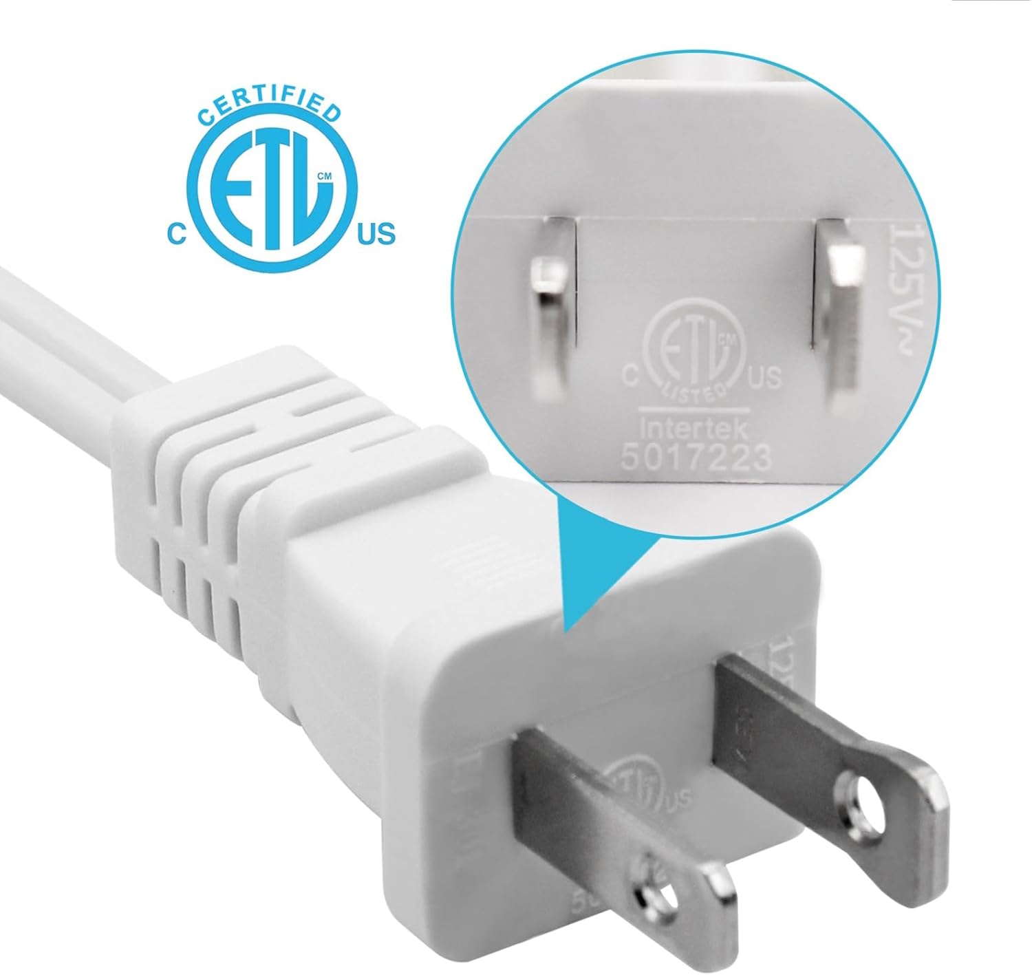 Short Extension Cord 1 FT,2 Prong White, Mini Extension Cord US Male/Female Power Cable UL Listed Perfect for Home, Office or Christmas Lights 2 Pack