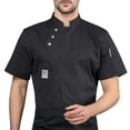 thumbnail image 1 of Cateissary Chaqueta de Chef de manga corta, delantal de cocina, ropa de tres botones, camisas de verano para hombres, suministros de cocina para Negro METRO, 1 of 6