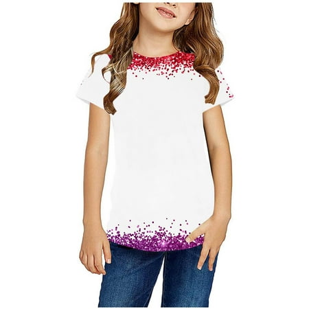 

Boys Girls Casual Short Sleeve T Shirts Color Block Tee Blouse Kids Loose Tunic Tops White 11-12 Years