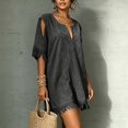 thumbnail image 6 of Karymi Womens Dresses Boho Beach Vacation Tassel Mini Dress, Notch V Neck Cold Shoulder Cutout Short Sleeve Loose Shift Cover Up Dress Summer Dresses for Women 2026, 6 of 9