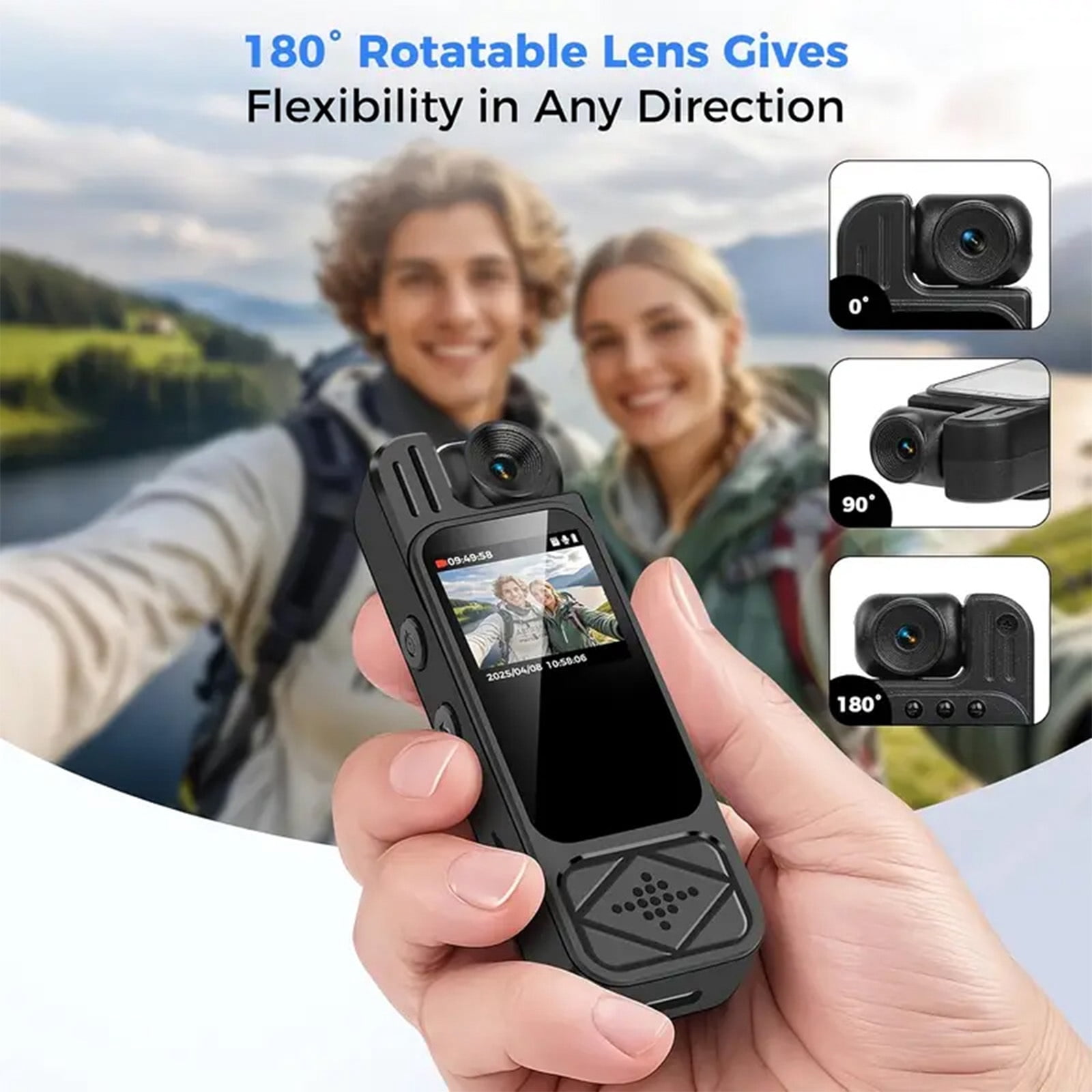 JUANGU Wearable Video Camera, Portable Clip-on Camcorder with Rotatable Lens, 180°Wide-Angle Personal Recorder Body Camera for Bike Cycling Vlogging