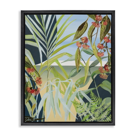 Stupell Industries Coastal Morning Leaves Black Framed Floater Canvas Wall Art, design by Dani Heyward