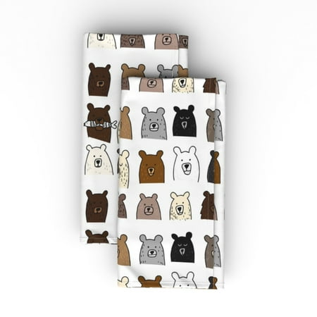 

Linen Cotton Canvas Dinner Napkins (Set of 2) - Bears Bear Arctic Woodland Black Polar Whimsical Animals Brown White Print Cloth Dinner Napkins by Spoonflower