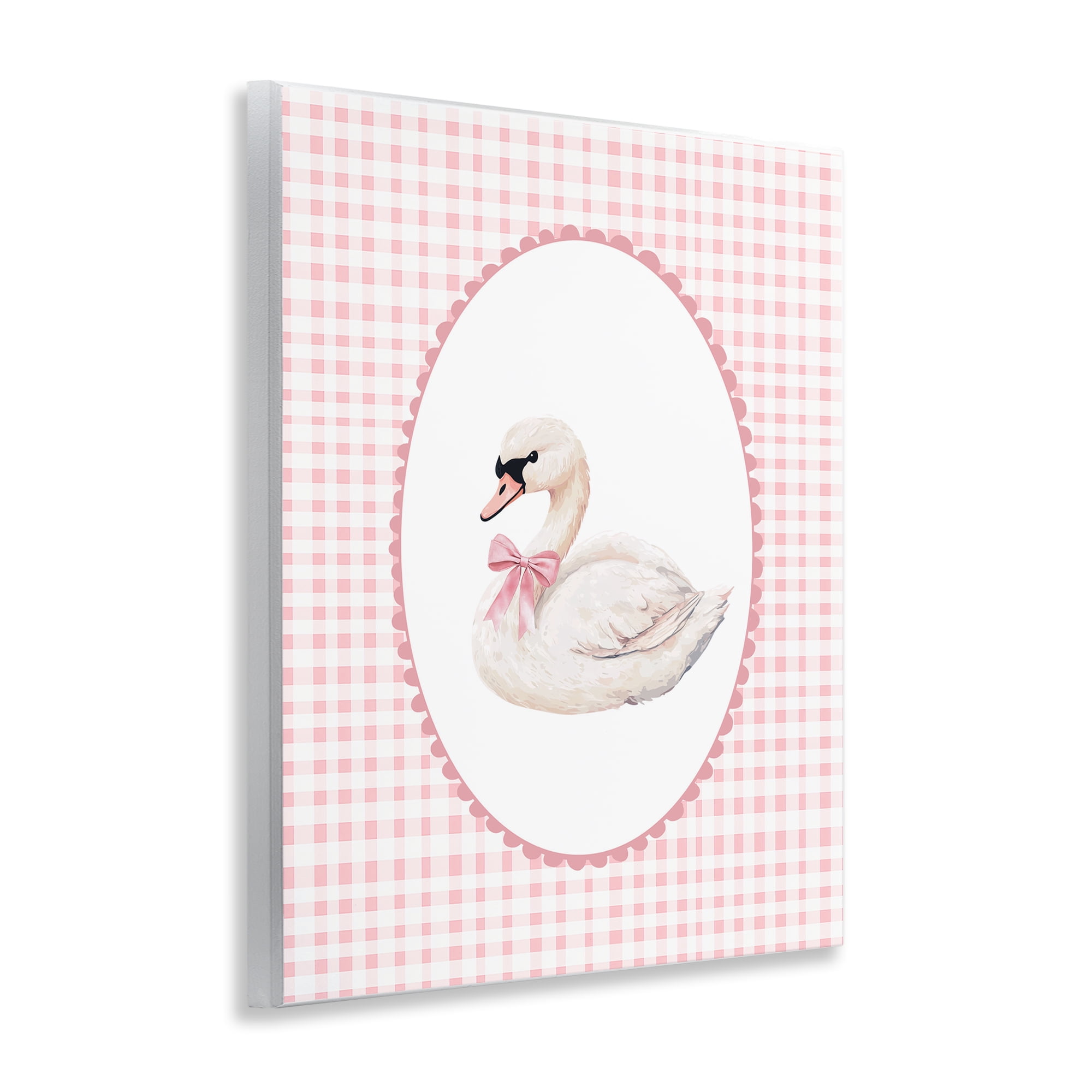 Gentle Swan on Pink Checkered Wall Plaque Art, design by Christine Simpson Art