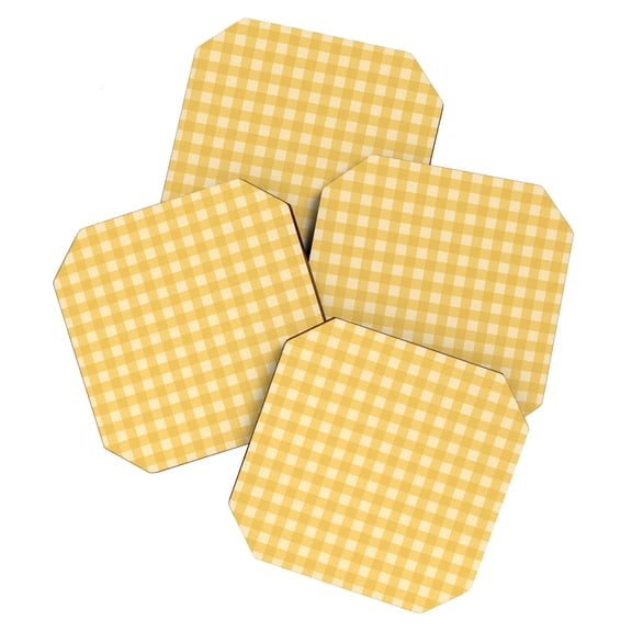 Society6 Colour Poems Gingham Pattern Yellow Set of 4 Coasters