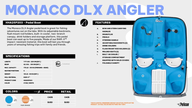 Pelican Monaco DLX 5-Seat Pedal Boat, Canopy