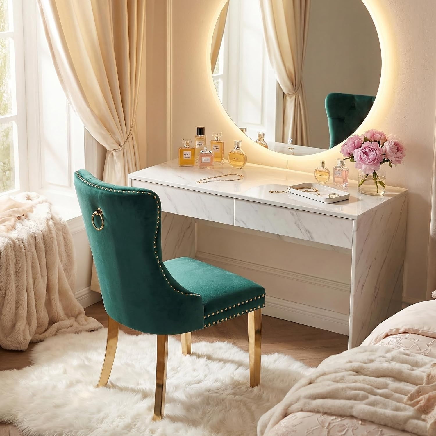 Collection Tufted Velvet Dining Chair, Nailhead Trim, Solid Wood Legs, Set of 2