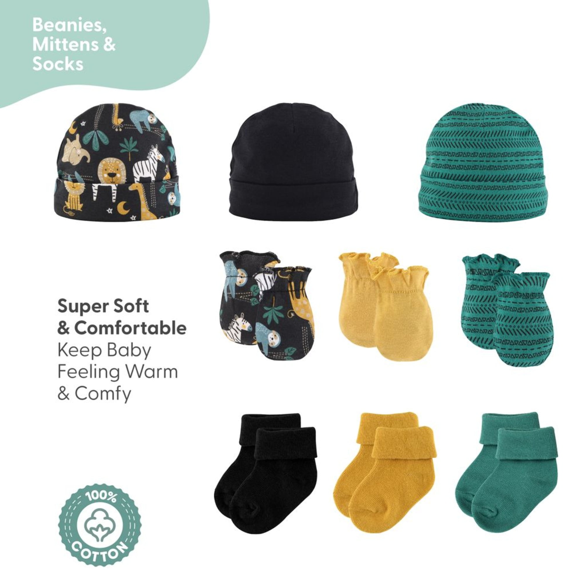 The Peanutshell Newborn Layette Gift Set for Baby Boys, King of the Jungle, 16 Essential Pieces, 0-3 Months