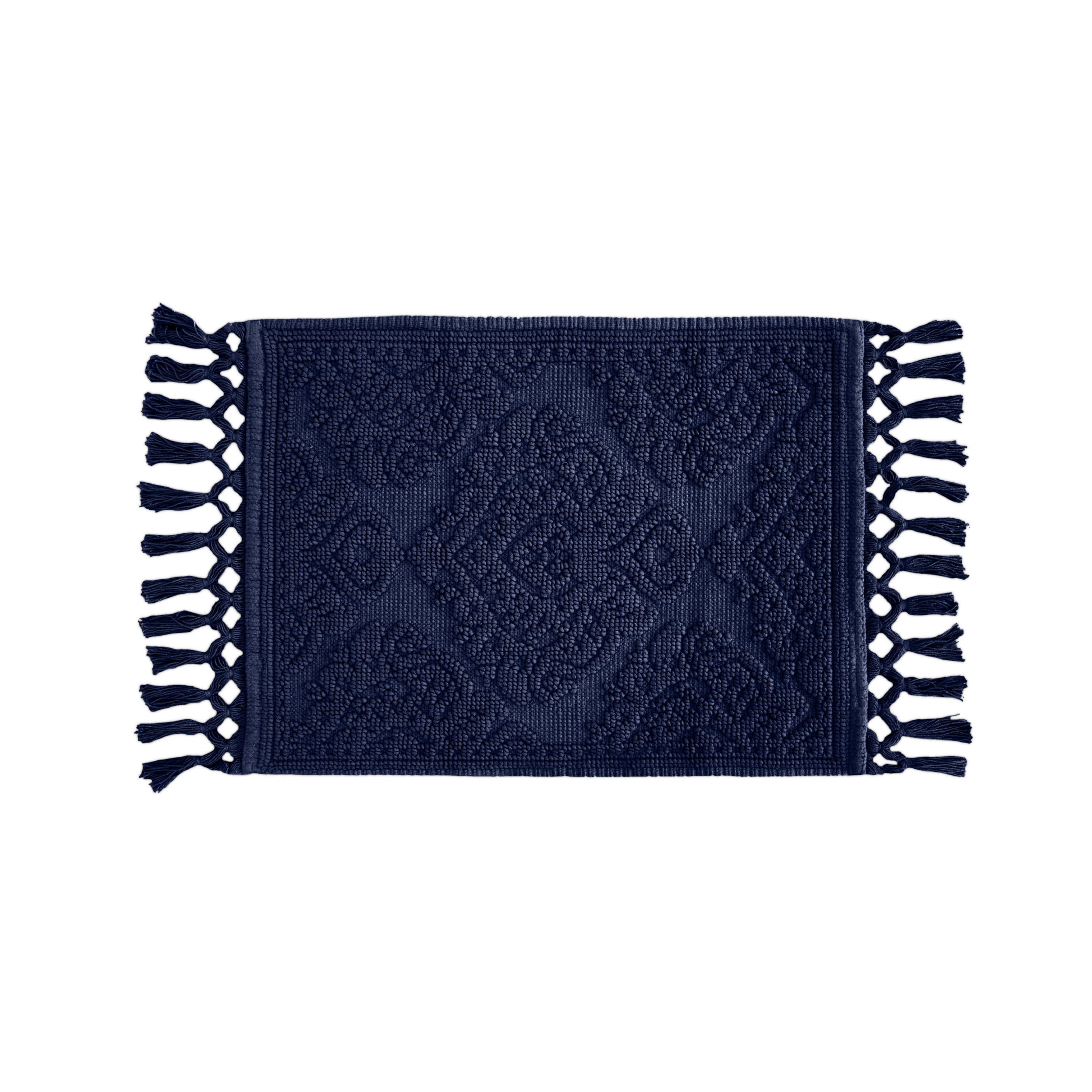 Jean Pierre Ricardo Cotton Fringe 17 x 31 in. Bath Rug, Indigo