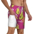 thumbnail image 2 of Kdxio Pink Green Avocado Print Men'S Swim Trunks With Compression Liner 7 Inch Inseam Quick Dry Swim Shorts, 2 of 7