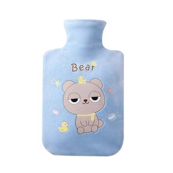 Flannel Cover Hot Water Bottle Pain Relief Warm Compress Muscle Therapy 500ml - Leak Proof Design Multi Use(Blue)