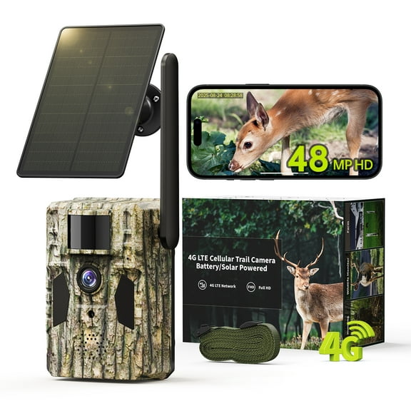 Conico 4G LTE Cellular Trail Camera, Upgraded 48MP Solar Hunting Camera with 2K Video, Black Light Color Night Vision, 0.1s PIR Motion Detection, Waterproof for Wildlife & Outdoor Security
