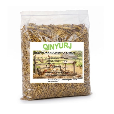 Qinyurj 5LB Dried Black Soldier Fly Larvae, 85X More Calcium Than Mealworms High Protein Chicken Feed & Treats, Non-GMO for Chicken Ducks Birds