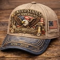 thumbnail image 2 of USA 250th Anniversary Hat, Vintage Washed Baseball Cap, Distressed Patriotic Hat with "250 Years of Freedom" Embroidery, Adjustable One Size for Men Women, American Heritage Gift, 2 of 9