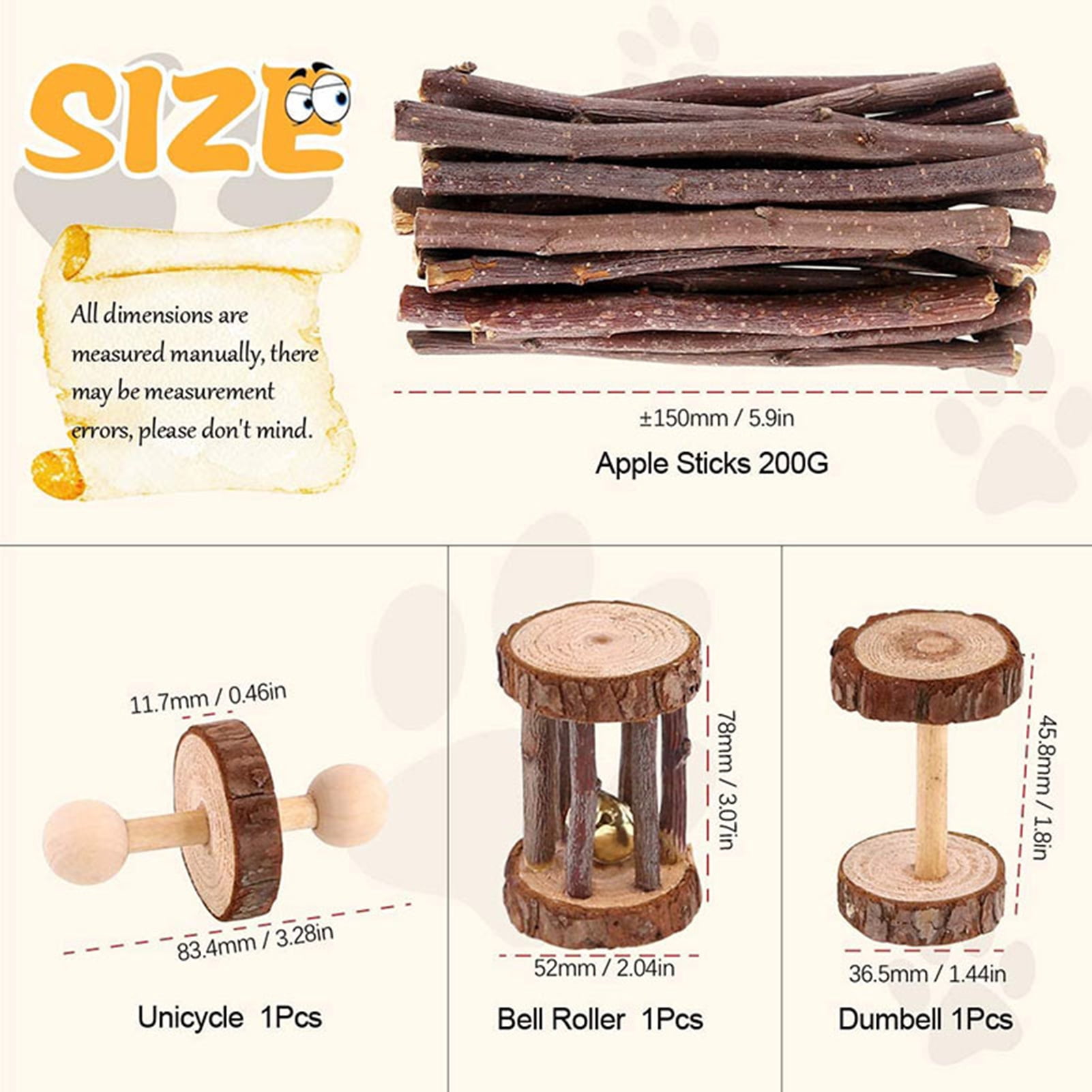 DOPI 8Pcs/Set Molar Toy Long Lifespan Relieve Anxiety Wood Hamster Wooden Toy Set for Chinchillas