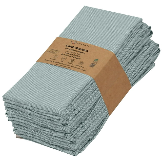 Juego de 12 servilletas de tela RUVANTI, polialgodón verde militar de 18 x 18 cm