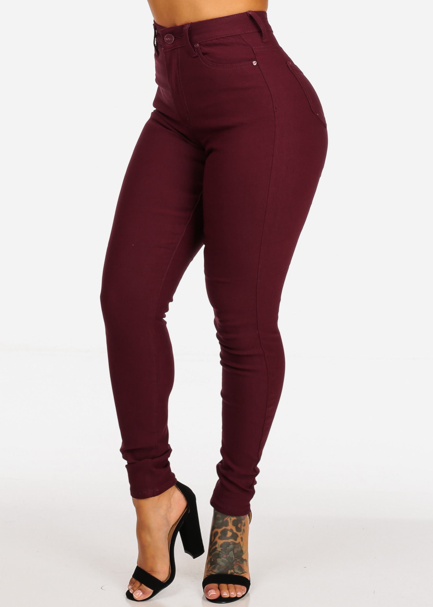 burgundy skinny jeans womens