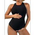 thumbnail image 1 of Women Swimsuit Solid Ribbed Monokini Swimwear Scoop Neck Low Back Bathing Suit, 1 of 7