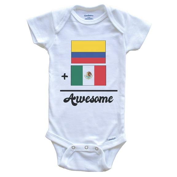 Colombia Plus Mexico Equals Awesome Cute Colombian Mexican Flags Baby Bodysuit, 0-3 months white