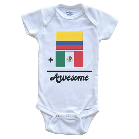 

Colombia Plus Mexico Equals Awesome Cute Colombian Mexican Flags Baby Bodysuit 0-3 months white