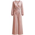 thumbnail image 4 of JIAYUE Women's 2-Piece Set Solid Color V Neck Irregular Long Sleeved Tops With Wide Leg Pants Outfit for Daily Relax Wear, 4 of 4