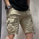 thumbnail image 2 of Pantalones cortos cargo para hombre con cordón ajustable, color caqui liso, elásticos, con bolsillo frontal, bermudas anchas de nailon de lujo para hombres grandes y altos, 2 of 5