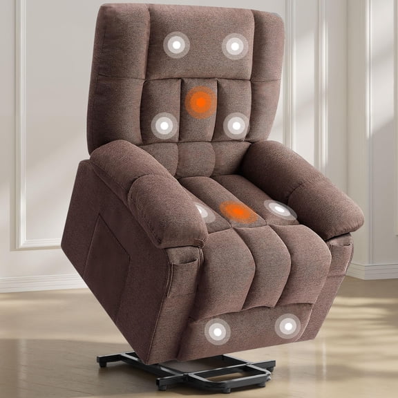 Power Lift Recliner Chair with Vibration Massage and Heat for Elderly, Ergonomic Overstuffed Breathable Fabric Reclining Chair,Brown