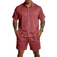 thumbnail image 6 of CONZONE Mens 2 Peice Beach Outfits Solid Color Short Sleeve Buttons Up Shirts Shorts Sets Breathable Summer Tracksuits, 6 of 7