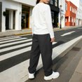 thumbnail image 6 of Girls Fall Outfits Set Lightweight Casual Cute Long Sleeve Graphic T Shirts and Cargo Pants Kids Clothes Black 10, 6 of 7