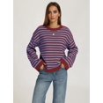 thumbnail image 5 of Womens Long Sleeve Sweater Striped Oversized Sweaters Casual Crewneck Knit Tops Red L, 5 of 7