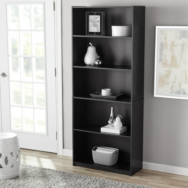 5 Shelf Standard Bookcase Black Oak, How To Put A Mainstays 5 Shelf Bookcase Instructions