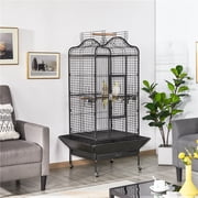 Yaheetech 63H Large Rolling Parrot Cage with Open Playtop, Stand & Slide-Out Tray, Black