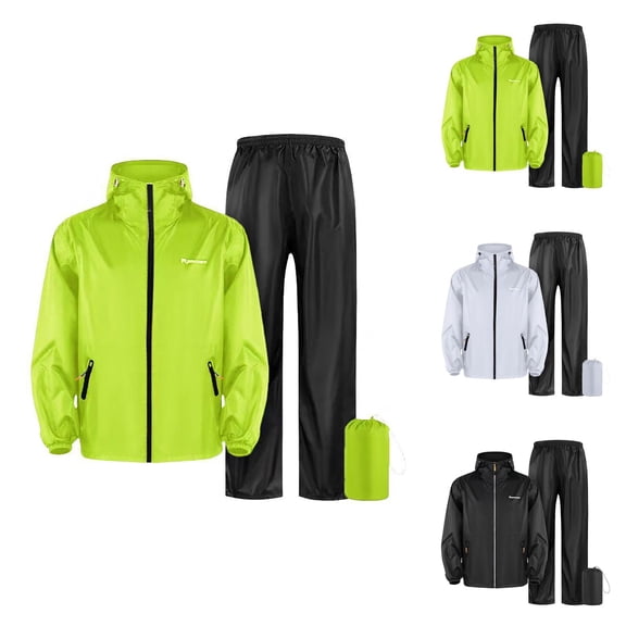 Heavy Duty Waterproof Rain Suit Detachable Hooded Rain Jacket and Pants for Outdoor Work, Motorcycle Riding & Cycling