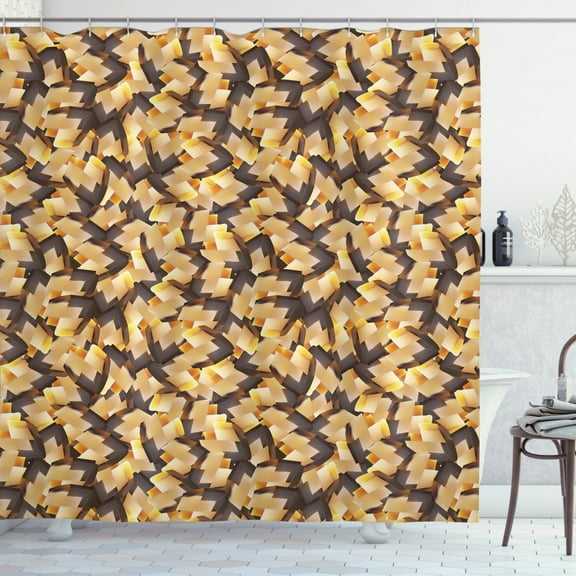 Abstract Shower Curtain, Modernistic Description of Repetitive Diamond Shaped Elements Print, Fabric Bathroom Set with Hooks, 69W X 84L Inches Extra Long, Taupe and Sand Brown, by Ambesonne