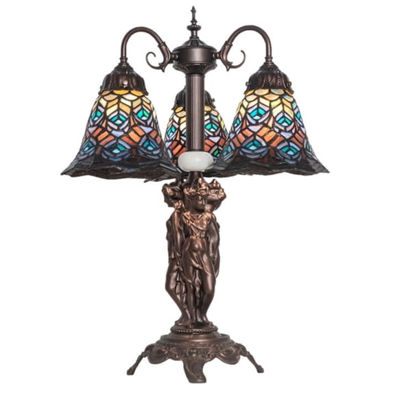 Meyda Tiffany 245482 Tiffany Peacock Feather 3 Light 23" Tall Buffet Table Lamp -