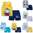 thumbnail image 2 of Kids Clothes Boys Summer Sets Unisex Cotton Animal Print Sleeveless Casual 12 18 24 Month 3T 4T 5T Shorts Outfits Suit Set T Shirts and 2PCS, 2 of 3