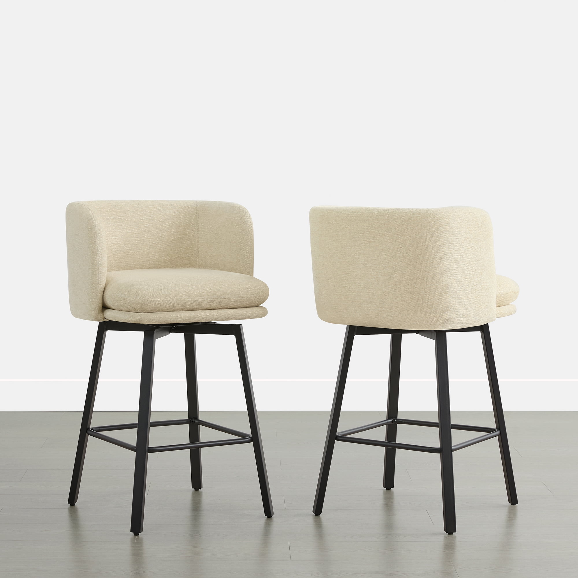Spruce & Spring Modern Swivel Counter Stool with Barrel-Back Design and Upholstered Seat SandSet of 2, Sand