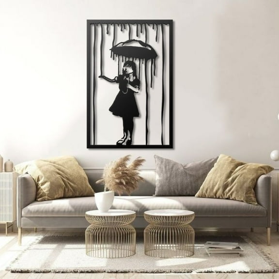 Banksy Umbrella Girl Metal Wall Art