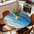 thumbnail image 2 of Blue Ocean Wave Elastic Fitted Round Table Cover Abstract Ombre Beach Waterproof Outdoor Tablecloth for Holiday Party, Picnic, Patio & Dining Fits Tables Up to 36"-44", 2 of 8