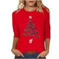 thumbnail image 2 of Meichang Hauts à Manches 3/4 pour Femmes, Col Rond, Imprimé Joyeux Noël, T-Shirts Amples, Pull de Noël, 2 of 4