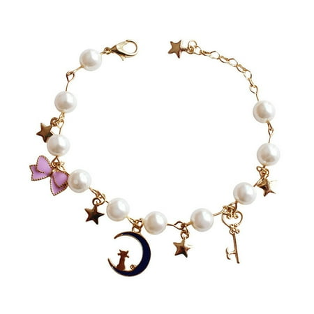 - Woman Fashion Pearl Bow Bracelet Hand Chain Cute Stylish Decorations Romantic Gifts