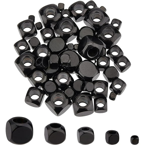 About 50pcs 5 Sizes Electrophoresis Black Cube Beads Stainless Steel Square Beads Metal Loose Beads for Jewelry Making 1.5mm Hole