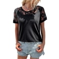 thumbnail image 1 of Camiseta femenina, camiseta de manga corta con empalme de encaje para mujer, camiseta femenina con empalme de encaje, camiseta femenina de alta precisión y funcionalidad, 1 of 8