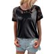 thumbnail image 1 of Moda de las mujeres de Manga Corta Camiseta de Encaje de Empalme Cuello Redondo Atractivo Agradable A La Piel Femenina T Shirt Top Negro S, 1 of 8