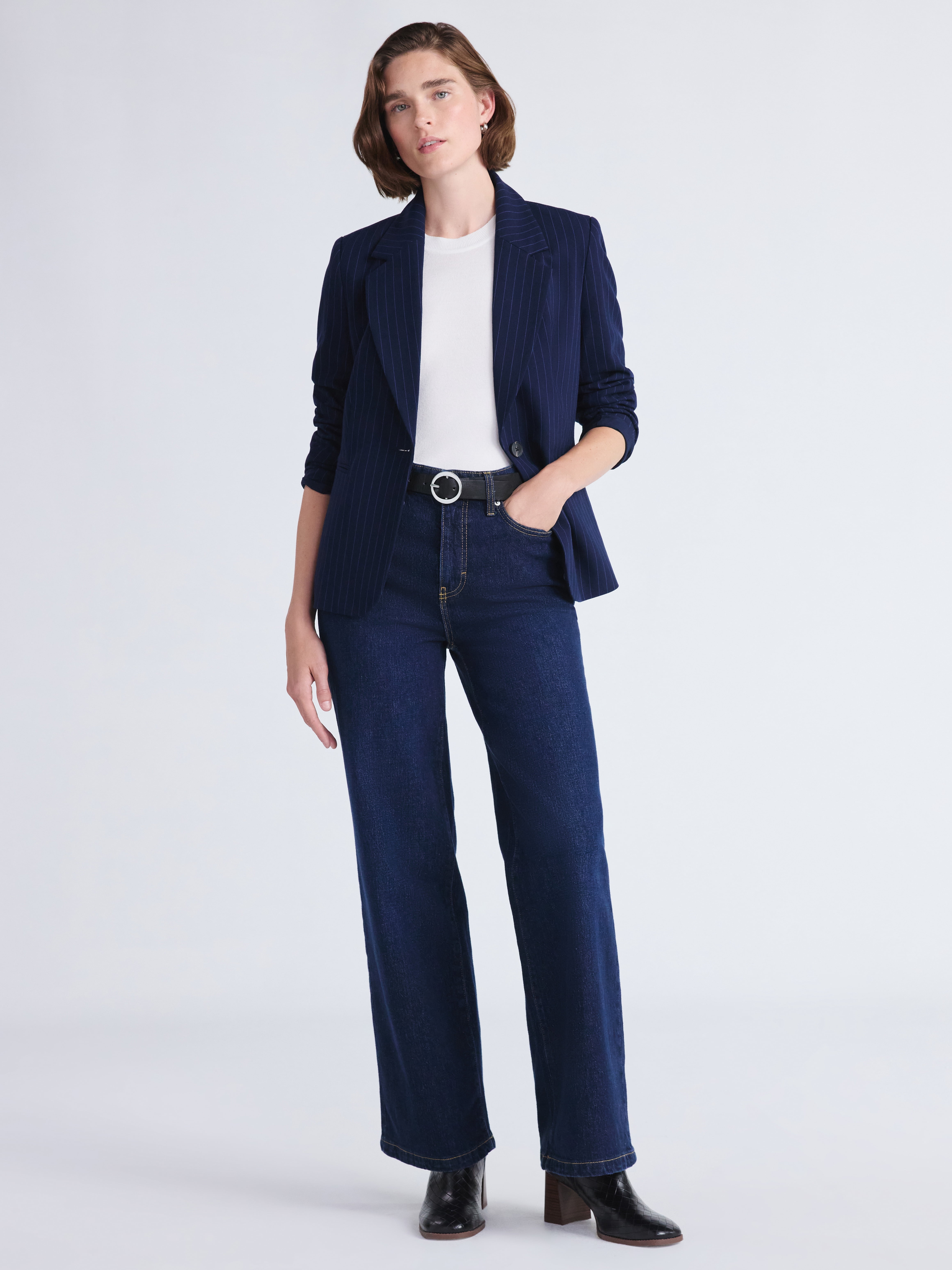 Free Assembly Women's Single Breasted Pinstripe Blazer, Sizes XS-XXL