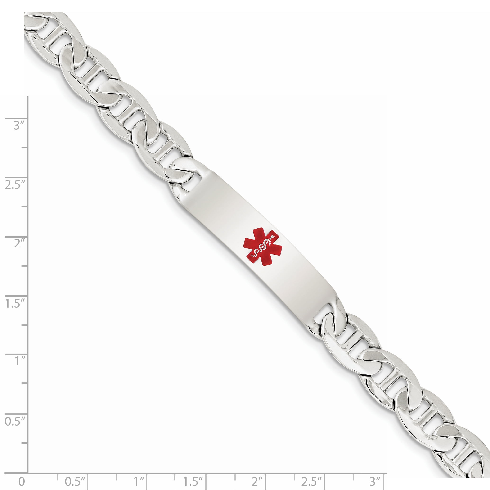 Sterling Silver Engravable 8.5in Polished Medical Anchor Mens Link ID Bracelet