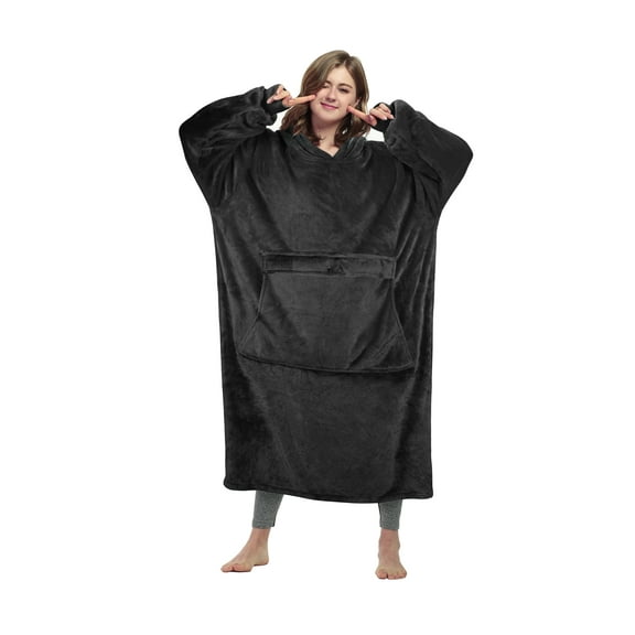 Catalonia Womens' Full Body Blanket Hoodie Sweatshirt, Extra Long Wearable Fleece Pullover, Gift for Adult Men Women Wife Girlfriend, Black