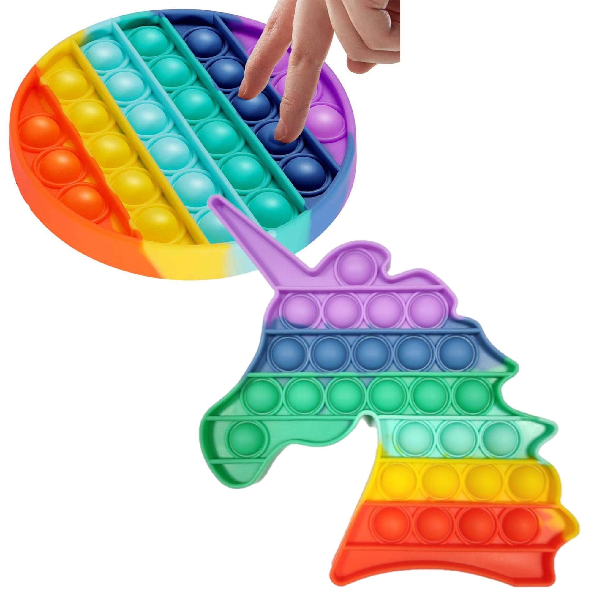Mouse Push Pop Bubble Sensory Fidget Toy Stress Anxiety Relief Popper Toys for Autism ADHD Special Needs Rainbow Multicolor 4 Pack Set: Unicorn Robot Dinosaur Silicone Squeeze It Fidgets