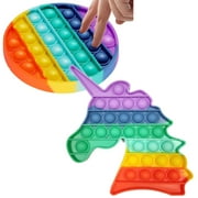 Pop Fidget Toy Rainbow Unicorn Push Bubble Sensory Fidget Toys 2 Pack Anxiety & Stress Relief Autism Learning Materials Squeeze Toy for Kids Teens Office Older (2 Pack-Unicorn circle))